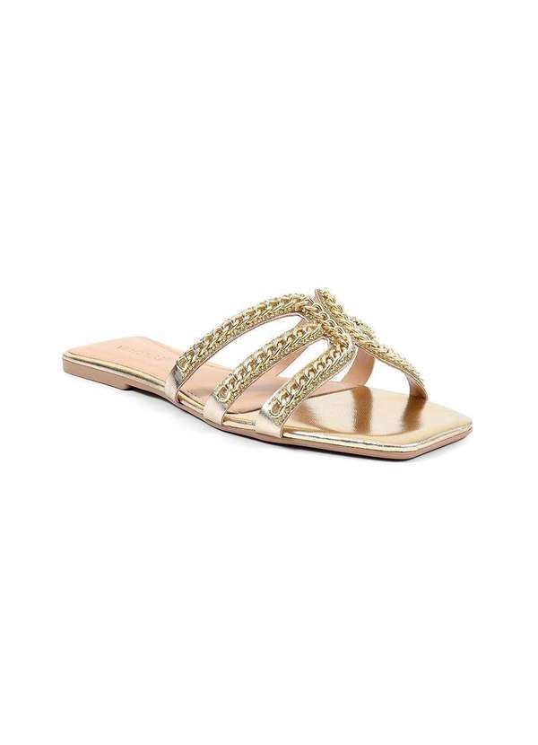 Via Miss - Rasteirinha Feminina Calce Facil Tiras Strass Conforto Verao Dourado