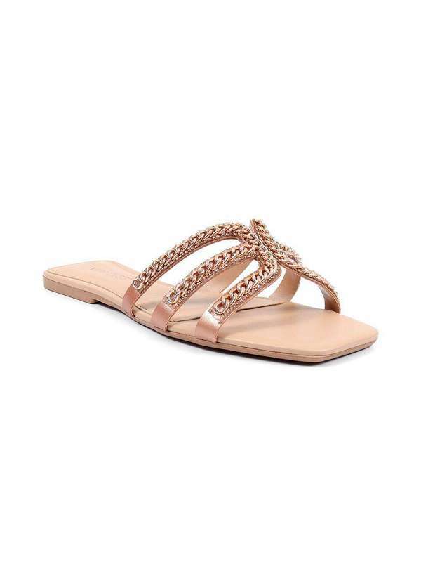 Via Miss - Rasteirinha Feminina Calce Facil Tiras Strass Conforto Verao Rosa