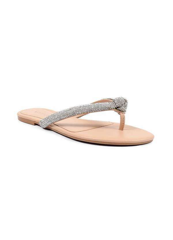 Via Miss - Rasteirinha Feminina Chinelo Calce Facil Strass Conforto Bege