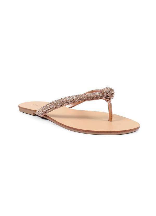 Via Miss - Rasteirinha Feminina Chinelo Calce Facil Strass Conforto Nude