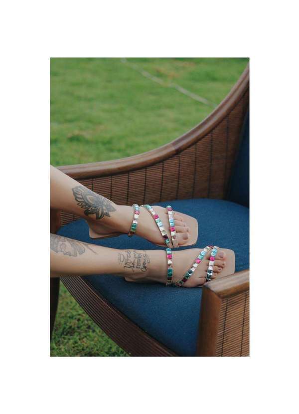 Via Miss - Rasteirinha Feminina Chinelo Slide Pedraria Tiras Moda Bege Claro 2