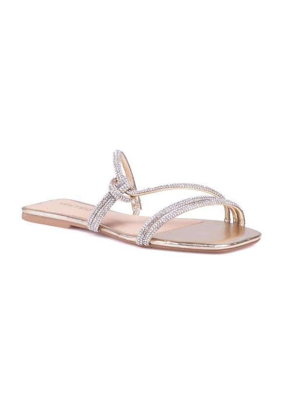 Via Miss - Rasteirinha Feminina Sandalia Confortavel Strass Casual Dourado