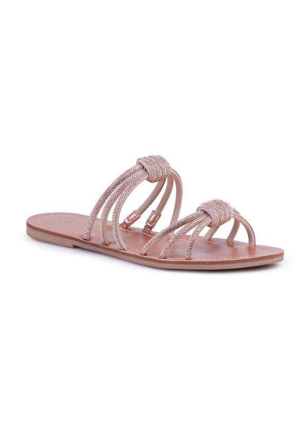Via Miss - Rasteirinha Feminina Sandalia Confortavel Strass Casual Rosa Claro