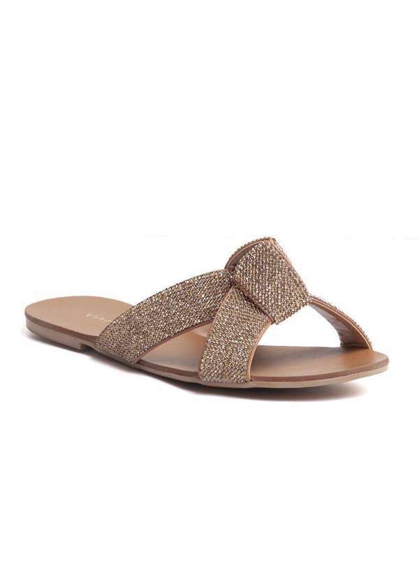 Via Miss - Rasteirinha Feminina Sandalia Strass Brilho Tira Calce Facil Caramelo