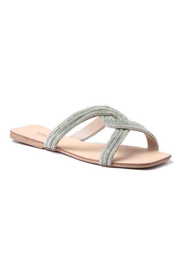 Via Miss - Rasteirinha Feminina Sandalia Tiras Strass Confortavel Casual Verde
