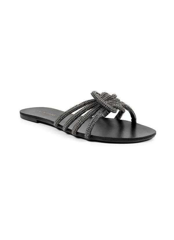 Via Miss - Rasteirinha Feminina Sandalia Tiras Strass Confortavel Verao Preto