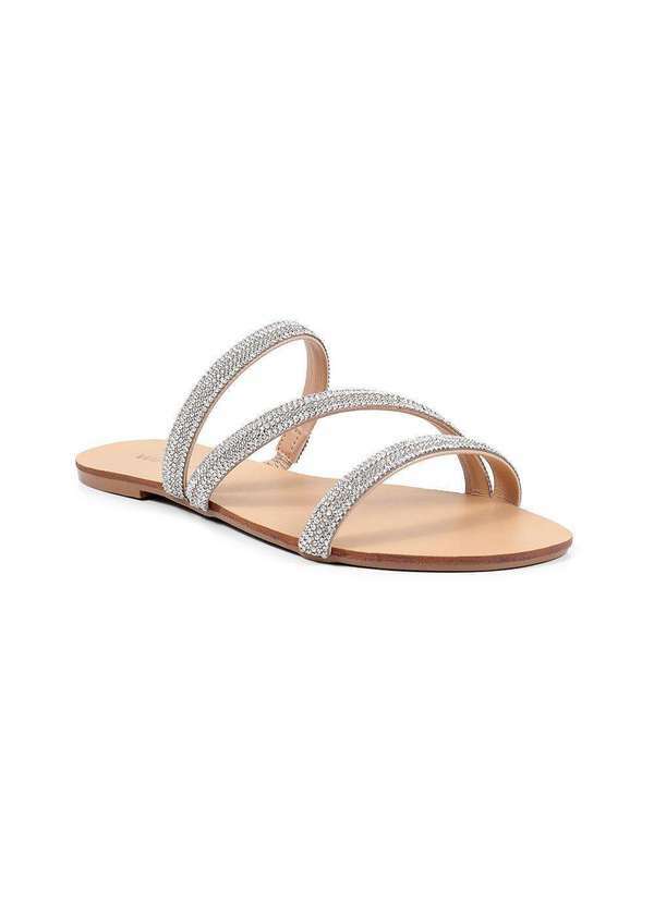 Via Miss - Rasteirinha Feminina Sandalia Verao Tiras Strass Confortavel Nude