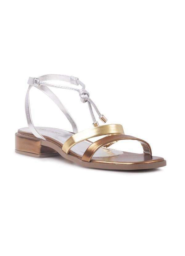Via Miss - Sandalia Feminina Salto Grosso Confortavel Casual Moderna Prata/Dourado