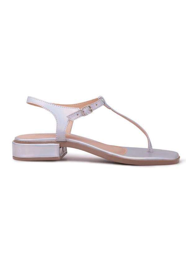 Via Miss - Sandalia Feminina Salto Grosso Confortavel Tiras Slim Casual Prata