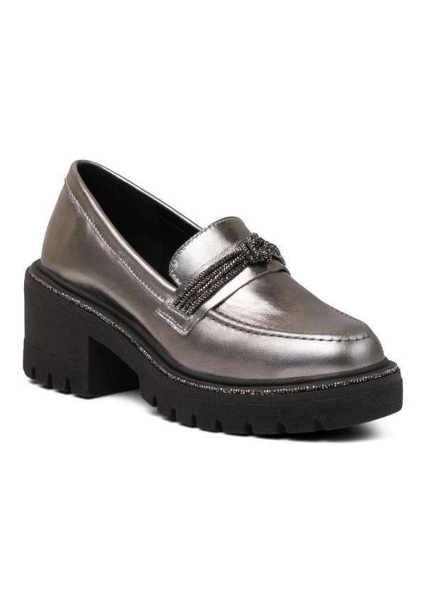 Via Miss - Mocassim Feminino Tratorado Sapato Couro Casual Confortavel Prata