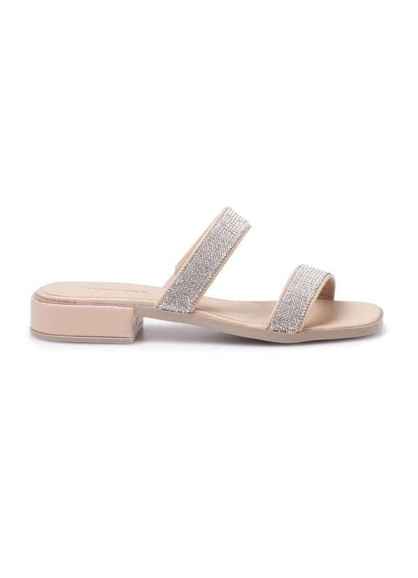 Via Miss - Tamanco Feminino Salto Medio Tiras Strass Confortavel Leve Nude 3