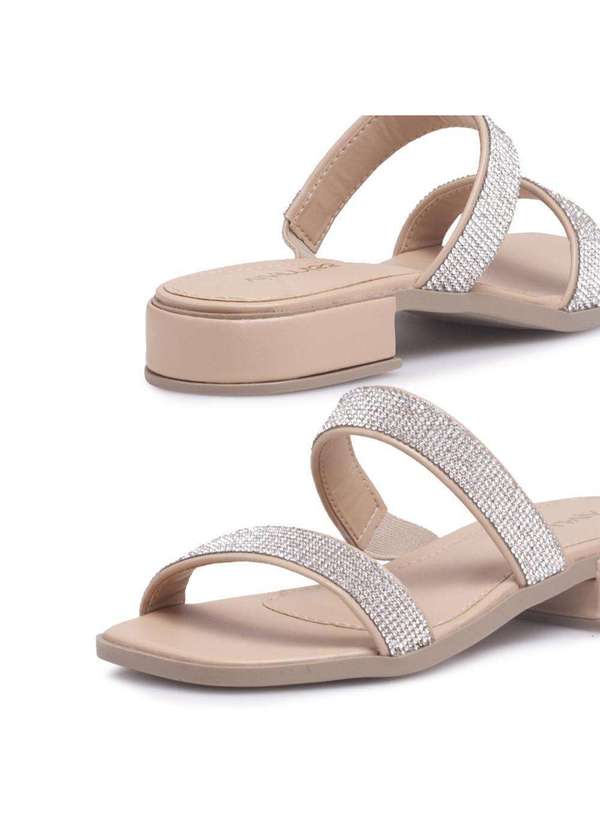 Via Miss - Tamanco Feminino Salto Medio Tiras Strass Confortavel Leve Nude 4