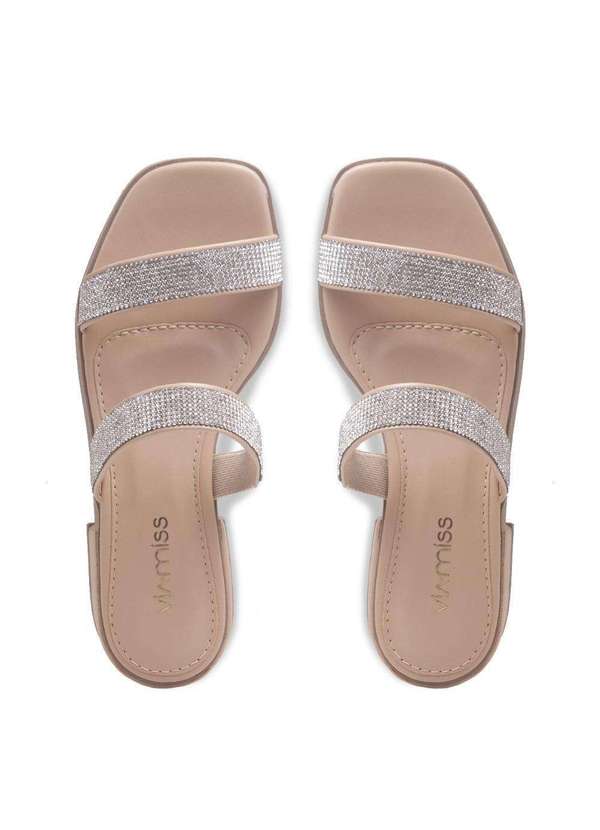 Via Miss - Tamanco Feminino Salto Medio Tiras Strass Confortavel Leve Nude 5