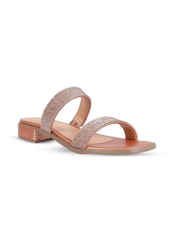 Via Miss - Tamanco Feminino Salto Medio Tiras Strass Confortavel Leve Rosa