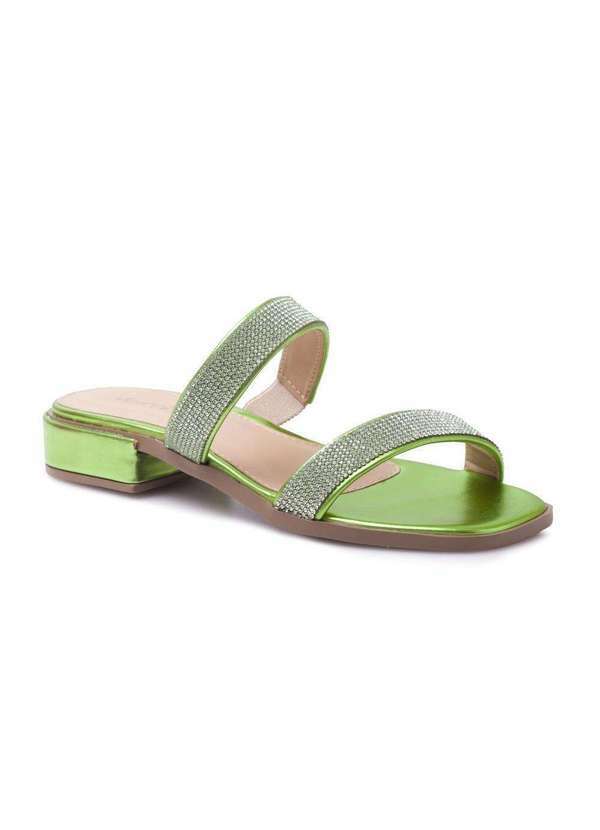 Via Miss - Tamanco Feminino Salto Medio Tiras Strass Confortavel Leve Verde