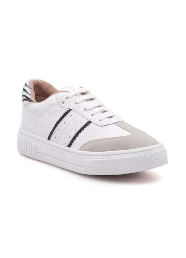 Via Miss - Tenis Feminino Casual Couro Amarracao Confortavel Estilo Branco