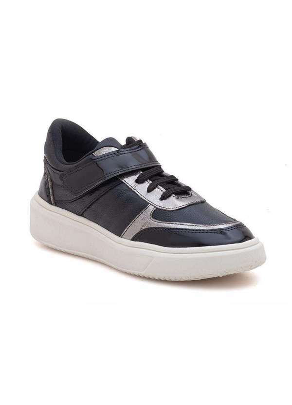 Via Miss - Tenis Feminino Casual Couro Amarracao Confortavel Moda Preto