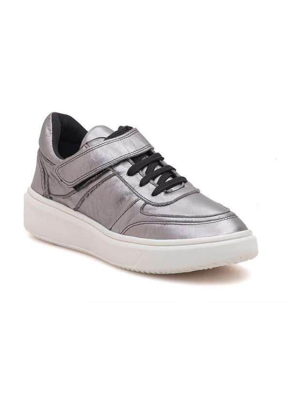 Tenis Feminino Casual Couro Amarracao Moda Confortavel Prata Via