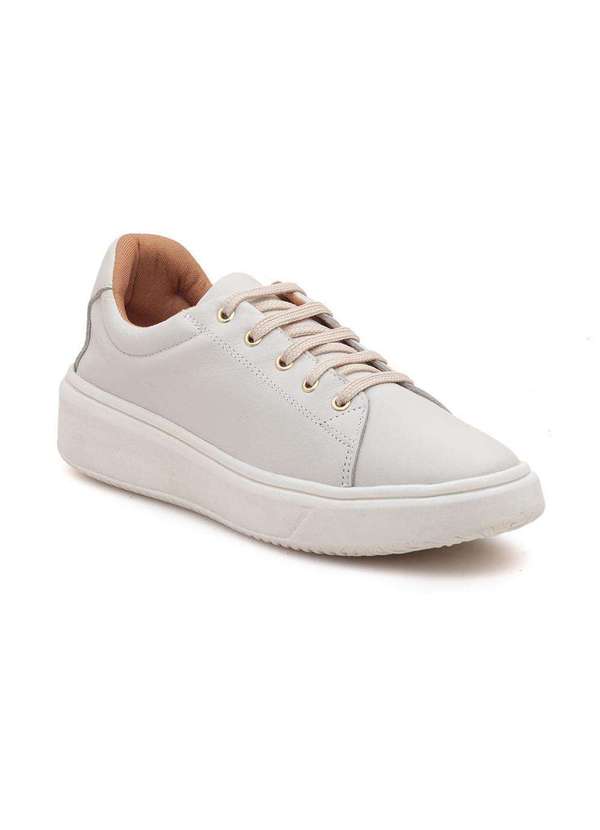 Via Miss - Tenis Feminino Casual Couro Basico Amarracao Confortavel Off White