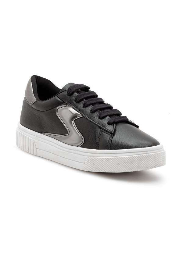 Via Miss - Tenis Feminino Casual Couro Recorte Confortavel Estilo Preto
