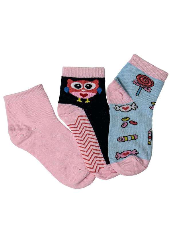 Hoahi - Kit com 3 pares de Meias Cano Curto Infantil Hoahi 21218 - Azul/Rosa