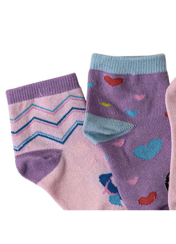 Hoahi - Kit com 3 pares de Meias Cano Curto Infantil Hoahi 21218 - Rosa/Lilás 5
