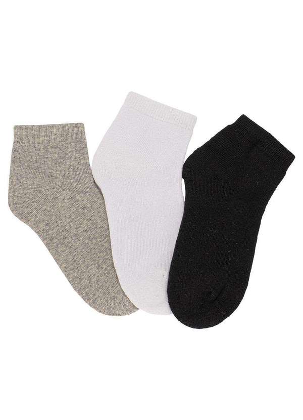 Hoahi - Kit com 3 pares de Meias Cano Curto Infantil Hoahi 23132 - Branco/Preto