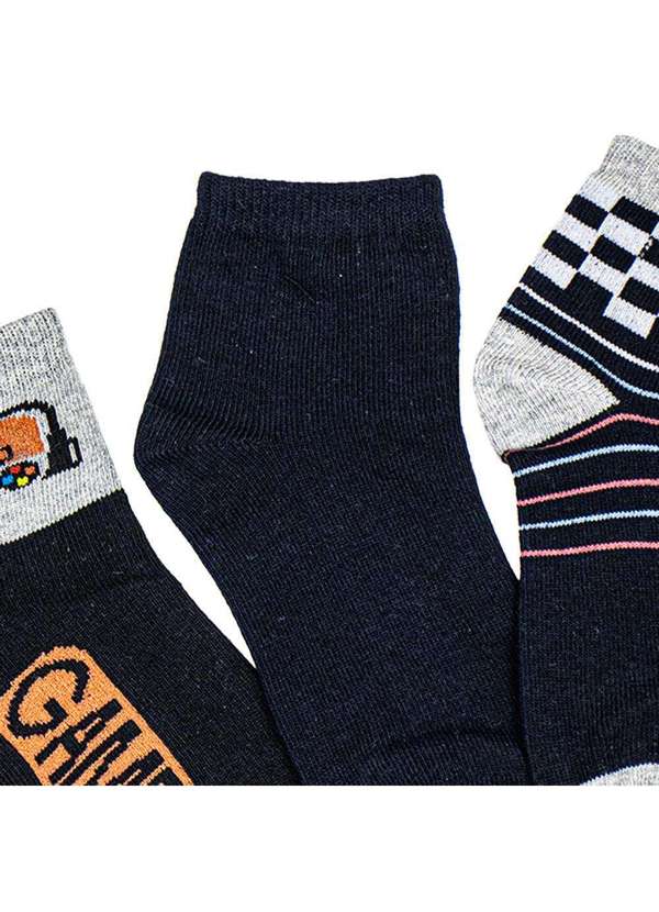 Hoahi - Kit com 3 pares de Meias Cano Curto Infantil Hoahi H021219 Preto/Cinza 5
