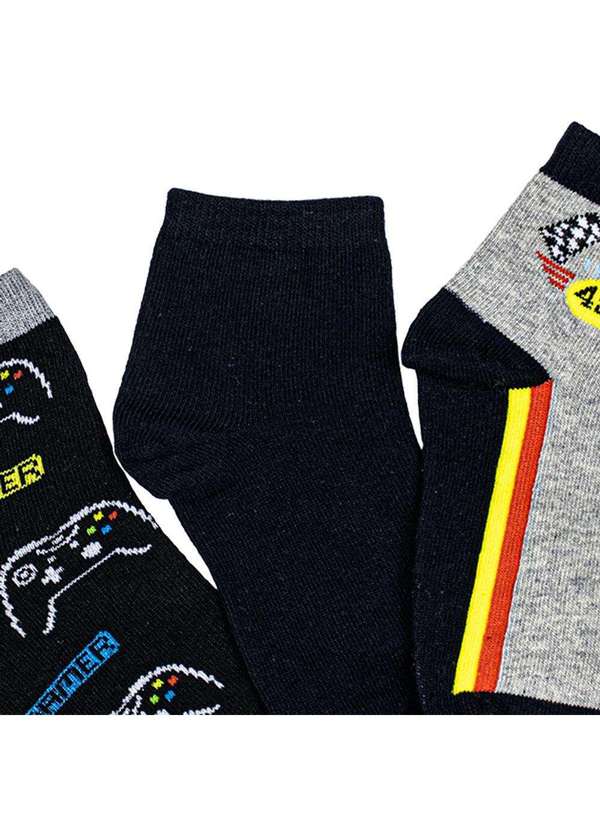 Hoahi - Kit com 3 pares de Meias Cano Curto Infantil Hoahi H021219 Cinza/Preto 5