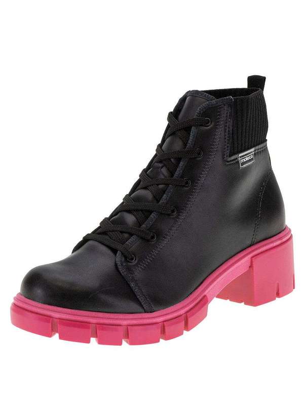 Bota Feminina Coturno Moleca 5338103 Preto/Rosa Clovis Calcados