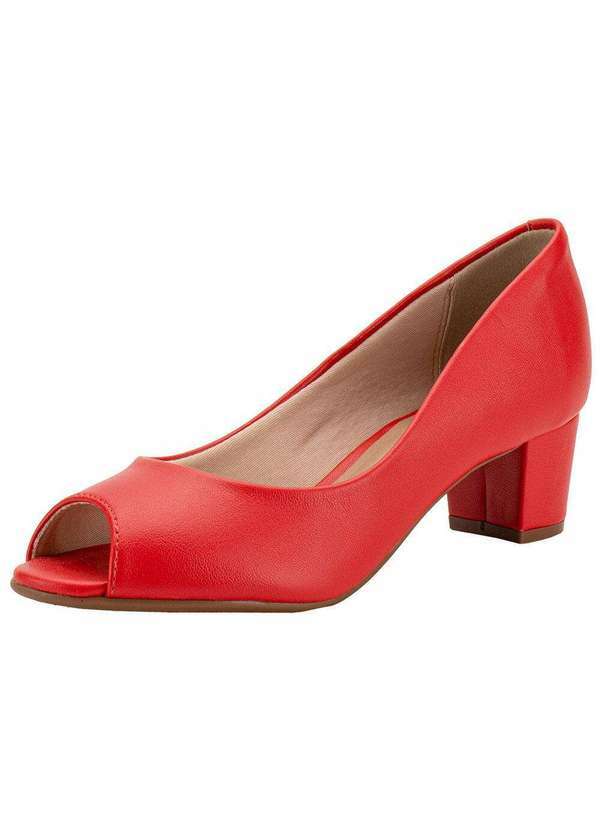 Beira Rio - Peep Toe Feminino Salto Baixo Beira Rio - 4777300 - Vermelho