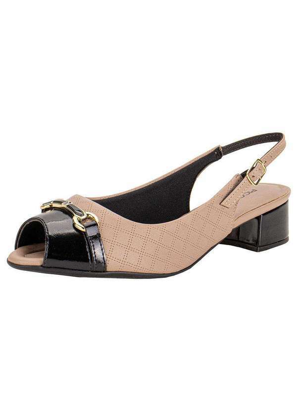 Piccadilly - Peep Toe Feminino Salto Grosso Piccadilly 114157 - Bege/Preto