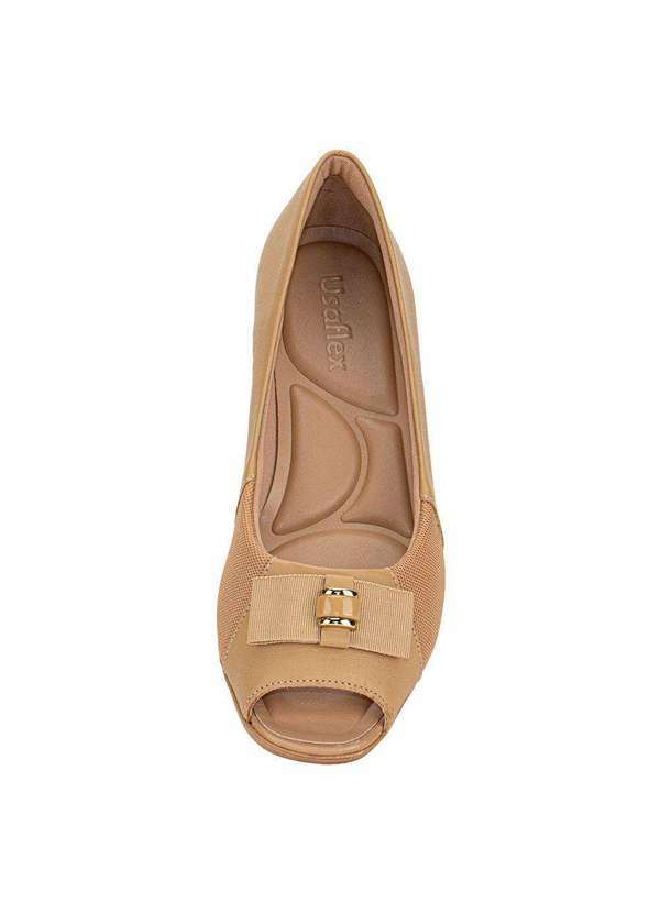 Usaflex - Peep Toe Feminino Salto Grosso Usaflex Mm1501 - Bege 5