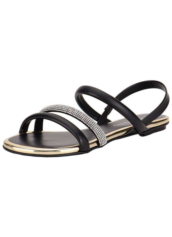 Beira Rio - Sandália Feminina Flat Beira Rio 8367641 Preto/Ouro