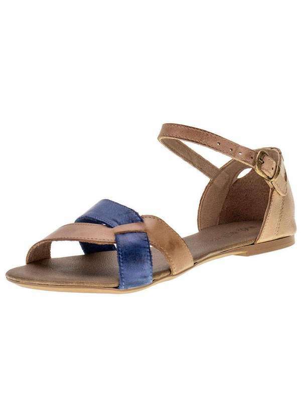 Miss Western - Sandália Feminina Flat Miss Western 189t - Bege/Azul