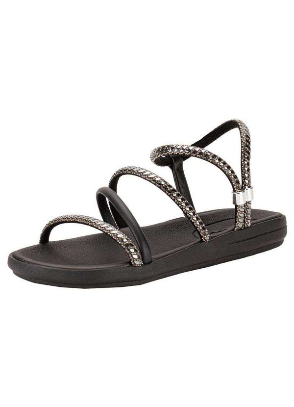 Moleca - Sandália Feminina Flat Moleca 5525104 - Preto/Cinza