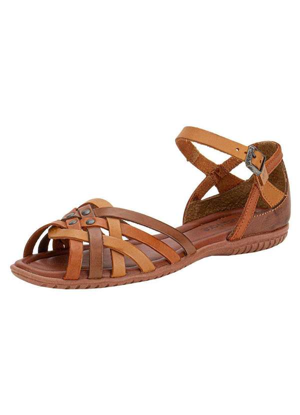 New Face - Sandália Feminina Flat New Face 31402 - Caramelo