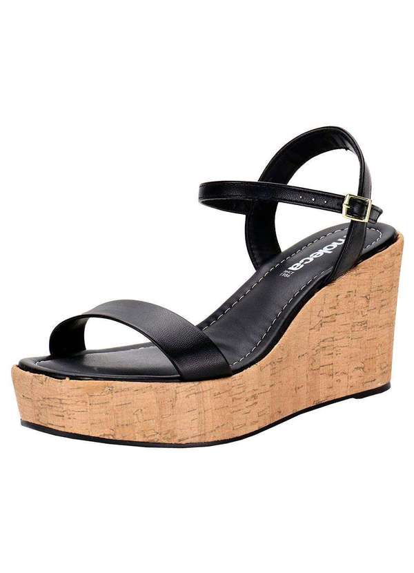 Moleca - Sandália Feminina Anabela Moleca 5492102 - Preto/Bege