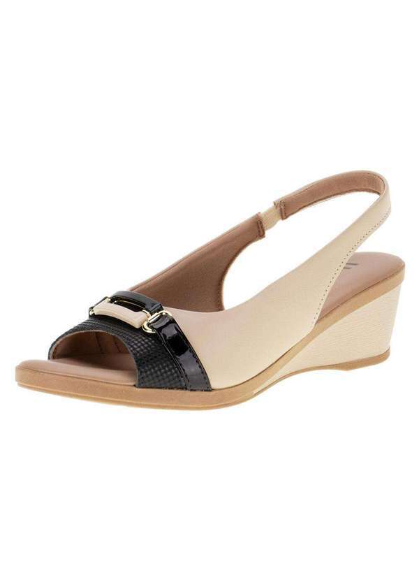 Usaflex - Sandália Feminina Anabela Usaflex Mm0902 - Bege/Preto