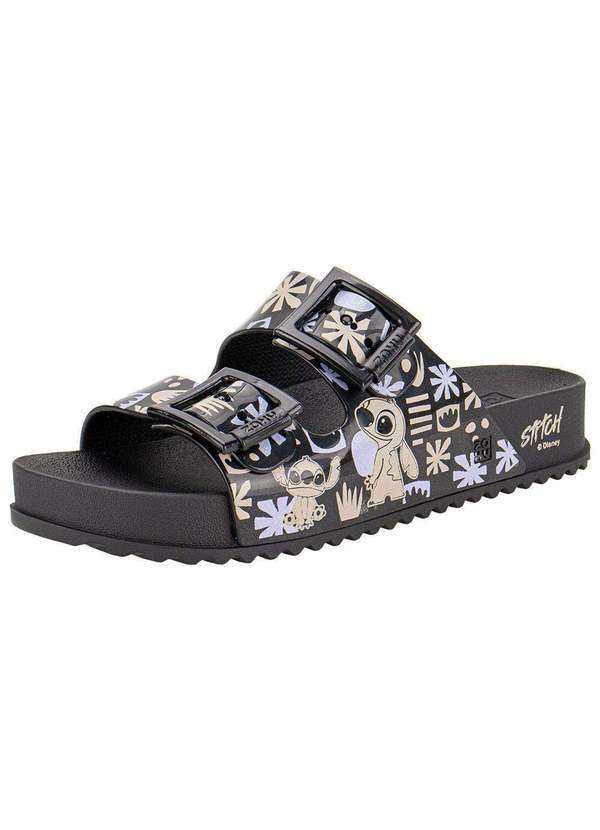 Zaxy - Sandália Feminina Conforto Disney Partner Zaxy 19149 - Preto/Lilas