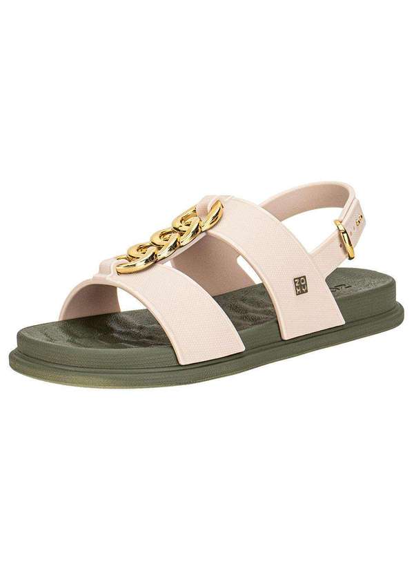 Zaxy - Sandália Feminina Flat Glam Zaxy 19222 - Bege/Verde 1