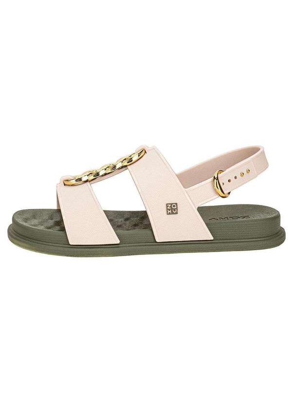 Zaxy - Sandália Feminina Flat Glam Zaxy 19222 - Bege/Verde 2