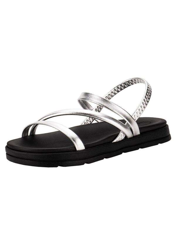 Moleca - Sandália Feminina Flat Moleca 5490104 - Preto/Prata