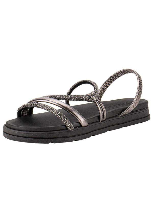 Moleca - Sandália Feminina Flat Moleca 5490113 - Preto/Grafite