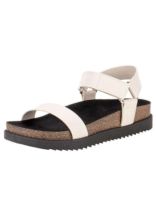 Moleca - Sandália Feminina Flat Moleca 5500101 - Bege/Preto
