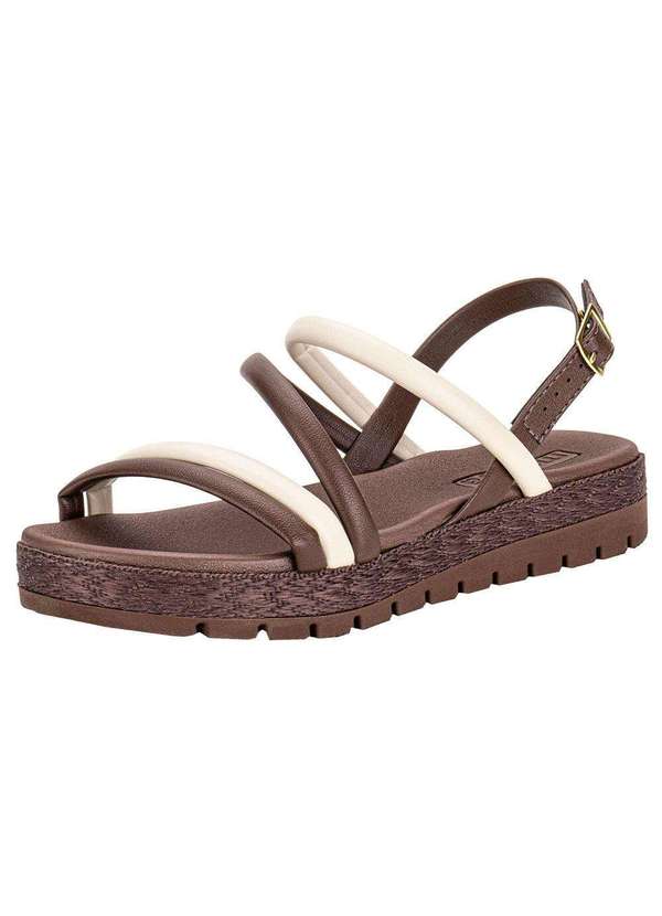 Moleca - Sandália Feminina Flat Moleca 5539101 - Café/Bege