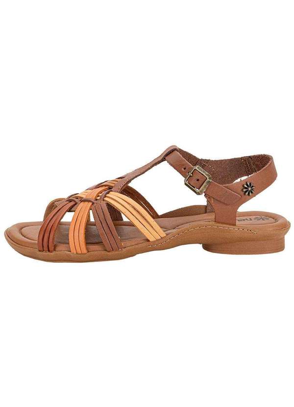 New Face - Sandália Feminina Flat New Face 31402 - Café/Bege 2