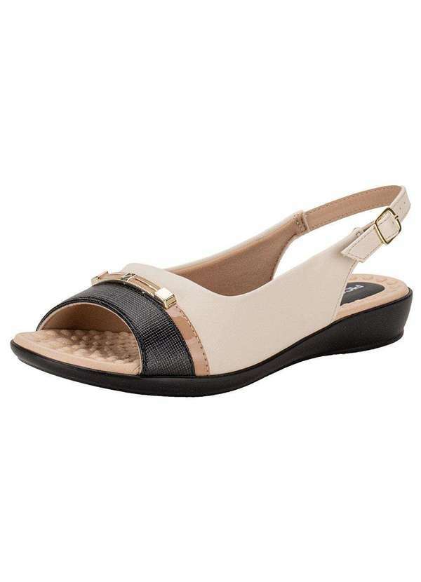 Piccadilly - Sandália Feminina Flat Piccadilly 500380 - Bege/Preto