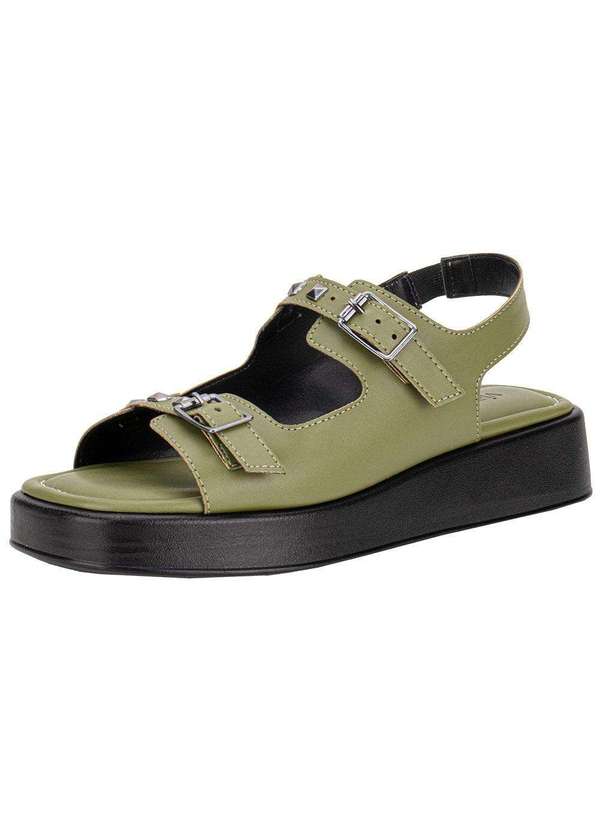 Via Scarpa - Sandália Feminina Flat Via Scarpa 174418588 - Verde/Preto