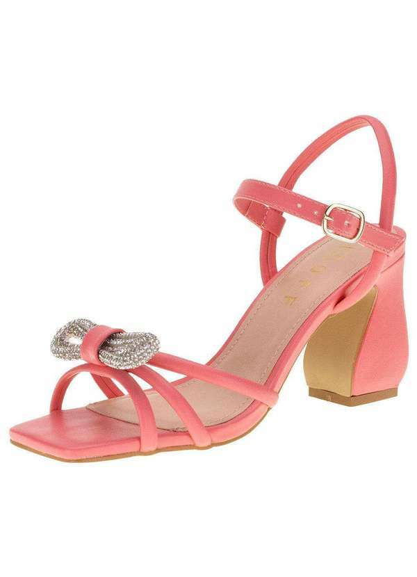 Off Line - Sandália Feminina Salto Alto Off Line - 559122902 - Coral